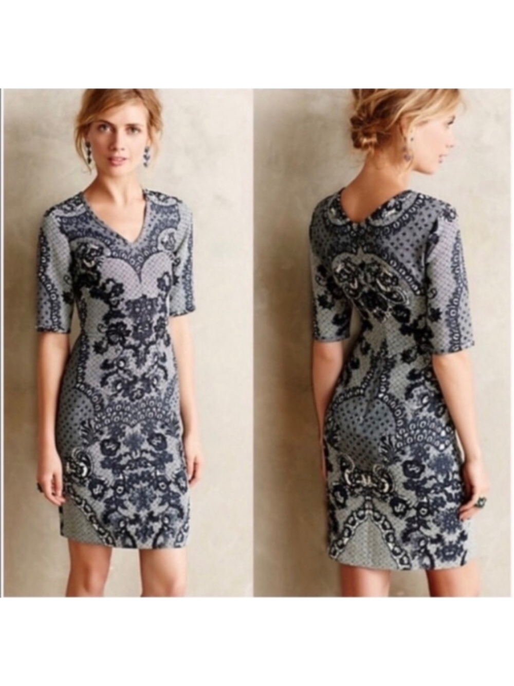 Anthro Anthropologie Yoana Baraschi Fleuris Lace Design Sheath Dress 10